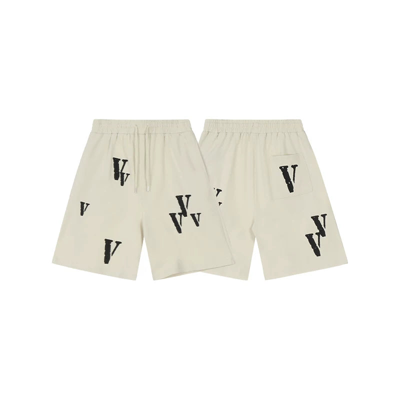 Vlone All-Over Multi-V Graphic Sweatshorts - Off-White/Black