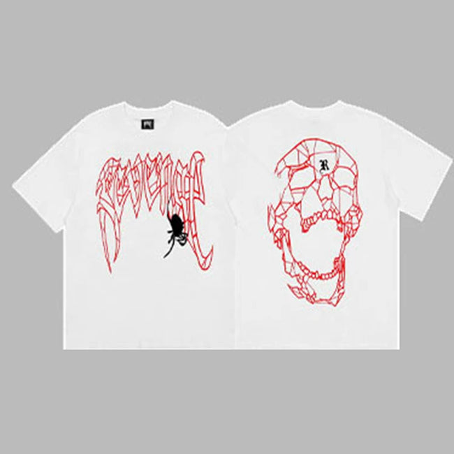 Revenge Arch Logo with Spider & Geometric Skull Graphic Short Sleeve T-Shirt White Hover Image
