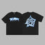 Revenge Silver & Blue Arch Logo & Anarchy Symbol Graphic Short Sleeve T-Shirt Black