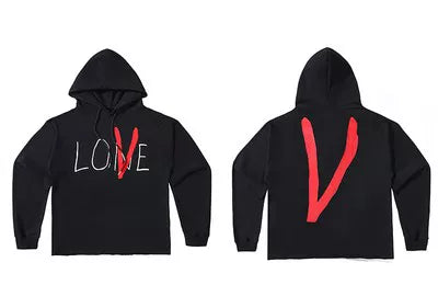Vlone Hand-Drawn Logo Graphic Hoodie - Black/Red Hover Image
