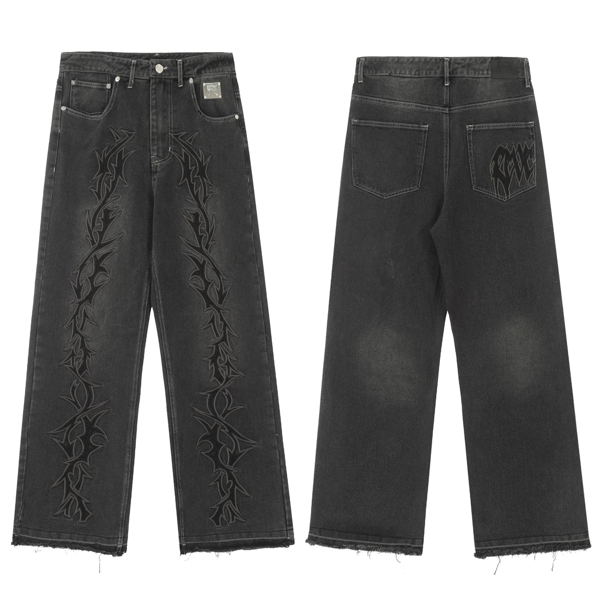 Revenge Vintage Wash Thorn Embroidery Relaxed Denim Jeans