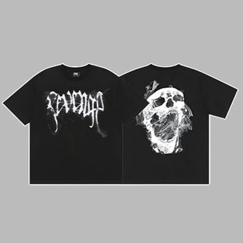 Revenge Smoke & Ink Skull Graphic Short Sleeve T-Shirt Black