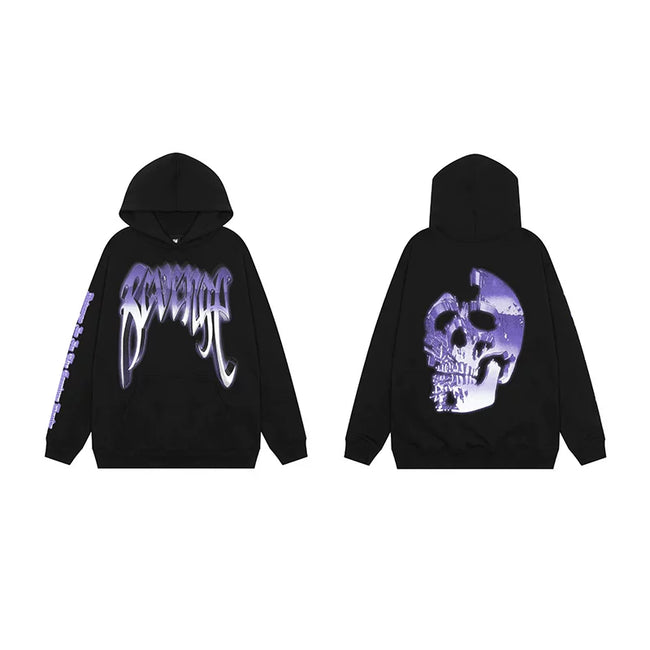 Revenge Gradient Splatter Cracked Skull Arch Logo Pullover Hoodie purple Hover Image