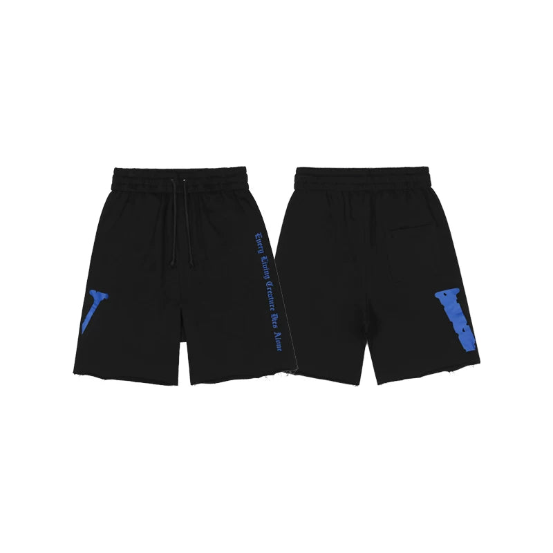 Vlone Side-Gothic Logo Sweatshorts - Black/Blue