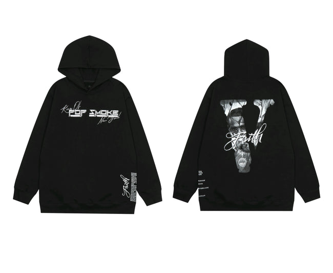 Vlone x Pop Smoke "Faith" Tribute Graphic Hoodie - Black Hover Image