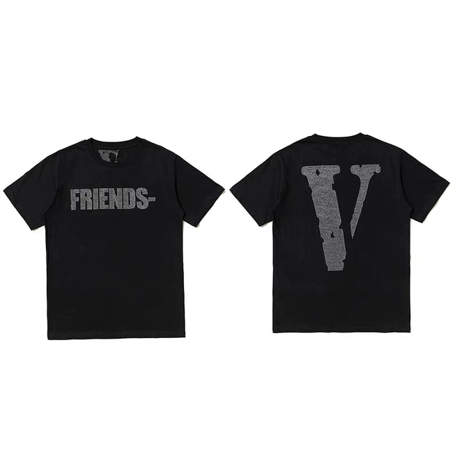 Vlone All-Over Text Grid "FRIENDS-" Graphic T-Shirt - Black Hover Image
