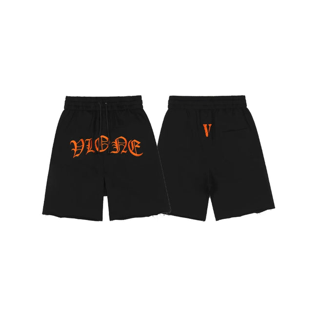 Vlone Gothic Logo Graphic Sweatshorts - Black/Orange Hover Image