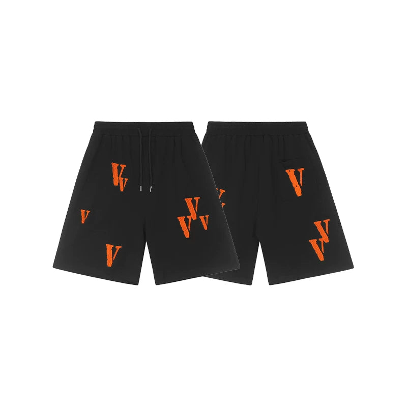 Vlone All-Over Multi-V Graphic Sweatshorts - Black/Orange