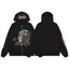 Streetwear Graphic Tiger & Hood Print Zip-Up Hoodie - Black/Pink