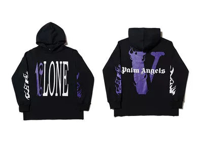 Vlone x Palm Angels Collaboration Graphic Hoodie - Black/Purple Hover Image