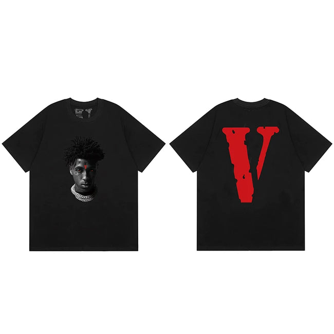 Vlone x NBA YoungBoy Portrait Graphic T-Shirt - Black/Red Hover Image