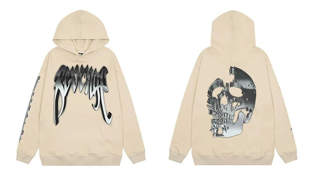 Revenge Cream Metallic Silver 3D Skull Arch Logo Pullover Hoodie Hover Image