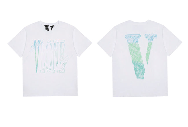 Vlone Sketch Logo Graphic T-Shirt - White/Teal Hover Image