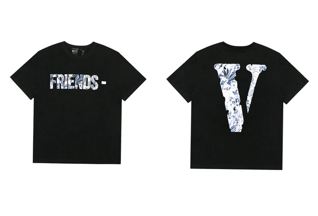 Vlone Abstract Floral "FRIENDS-" Graphic T-Shirt - Black Hover Image