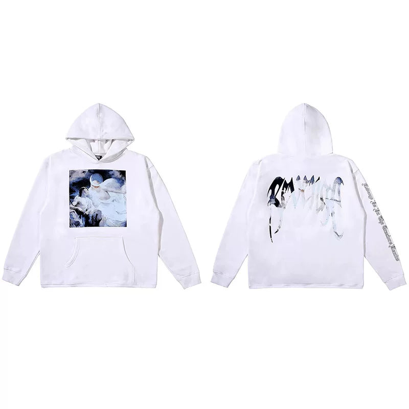 Revenge White Angel Painting Blue Arch Logo Pullover Hoodie