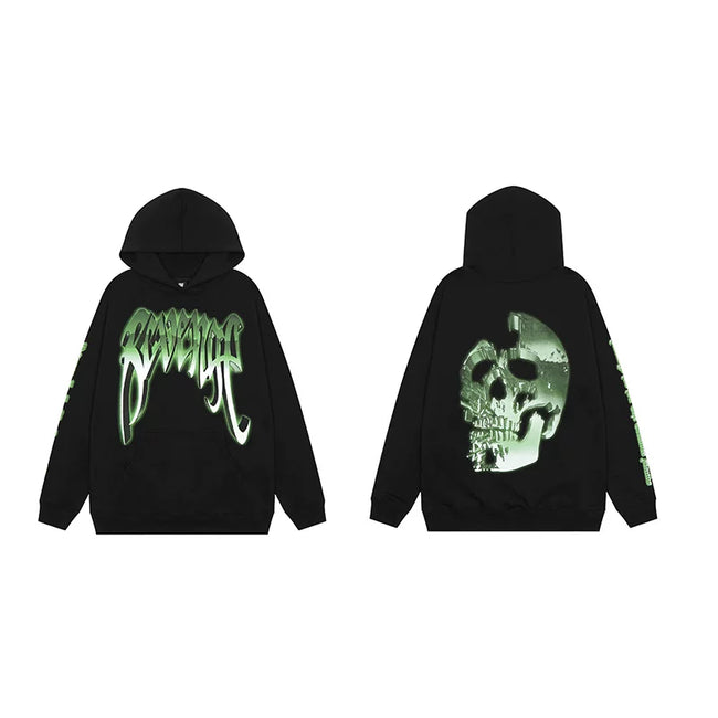 Revenge Gradient Splatter Cracked Skull Arch Logo Pullover Hoodie green Hover Image