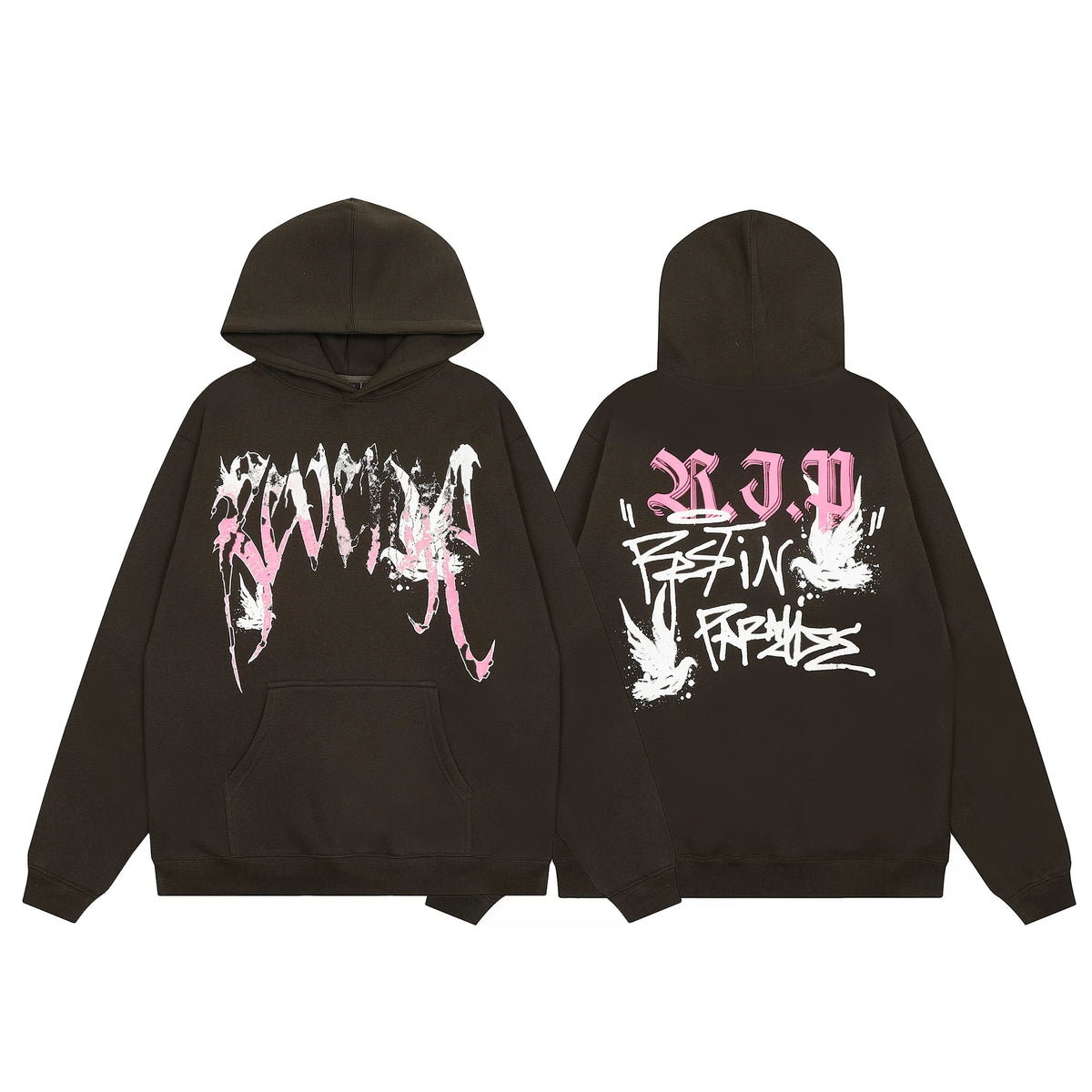 Revenge Brown Pink R.I.P Rest in Paradise Pullover Hoodie