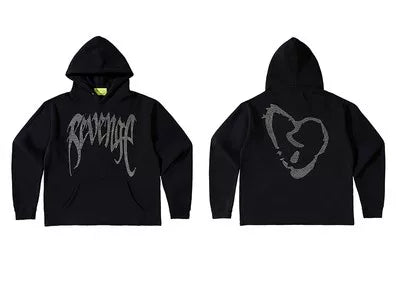 Vlone x Revenge Collaboration Graphic Hoodie - Black/Silver Hover Image