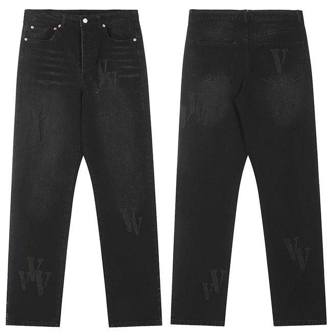Vlone Subtle Logo Distressed Denim Jeans - Washed Black Hover Image