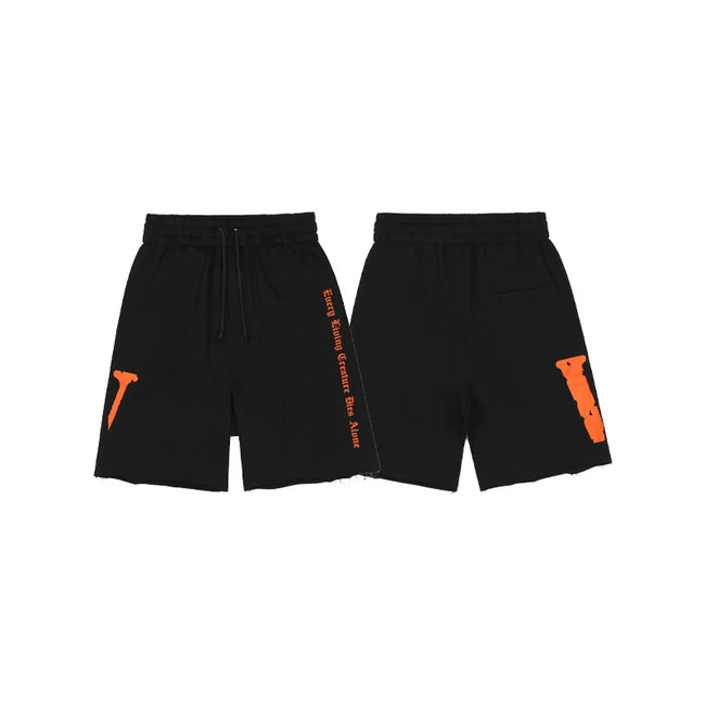 Vlone Side-Print Graphic Sweatshorts - Black/Orange Hover Image