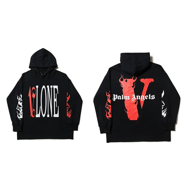 Vlone x Palm Angels Collaboration Graphic Hoodie - Black/Red Hover Image