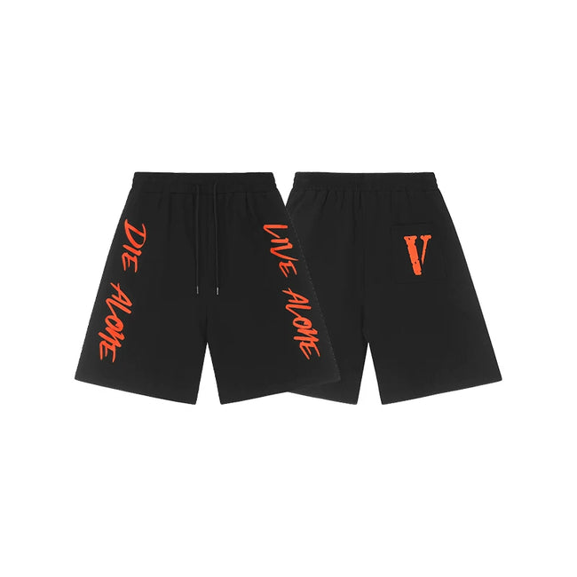 Vlone "Die Alone" Graphic Sweatshorts - Black/Orange Hover Image