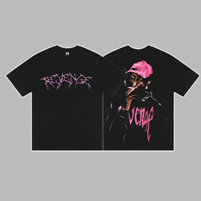 Revenge Pink Arch Logo & Pink Hat Portrait Graphic Short Sleeve T-Shirt Hover Image