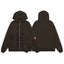 Streetwear Vintage Tapestry Zip-Up Hoodie - Dark Brown