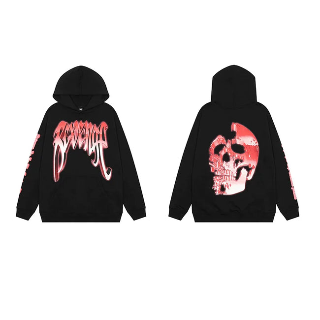 Revenge Gradient Splatter Cracked Skull Arch Logo Pullover Hoodie red Hover Image