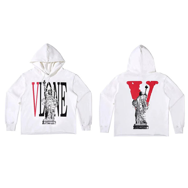 Vlone Statue of Liberty Graphic Hoodie - White/Red Hover Image