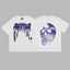 Revenge Purple & Silver Gradient Arch Logo & Broken Skull Graphic Short Sleeve T-Shirt White