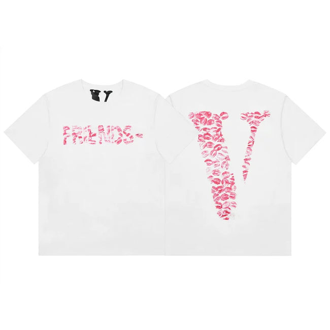 Vlone Lip Print "FRIENDS-" Graphic T-Shirt - White/Pink Hover Image