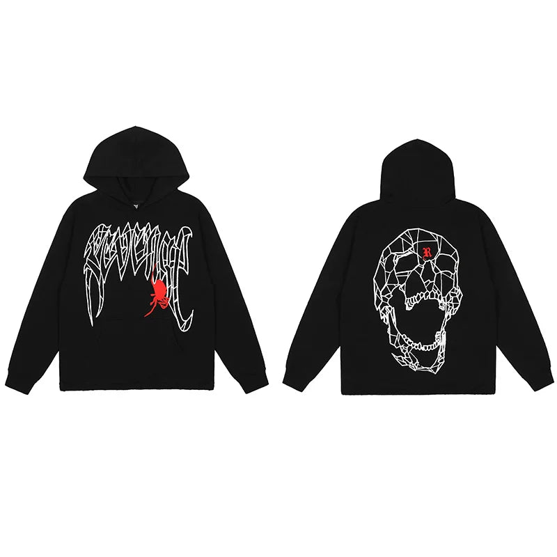 Revenge Black Geometric Spider Skull Arch Logo Pullover Hoodie