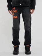 Vlone "Live Vlone Die Vlone" Graphic Denim Jeans - Dark Wash/Orange-Red