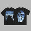 Revenge Silver & Blue Metallic Arch Logo & Skull Graphic Short Sleeve T-Shirt Black