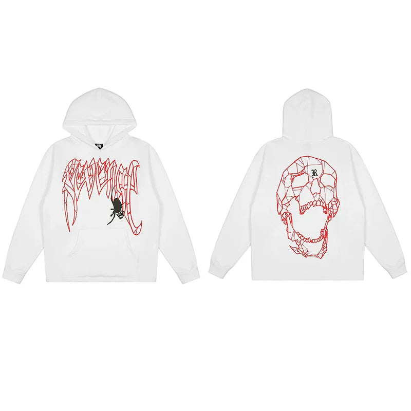 Revenge White Geometric Spider Skull Arch Logo Pullover Hoodie