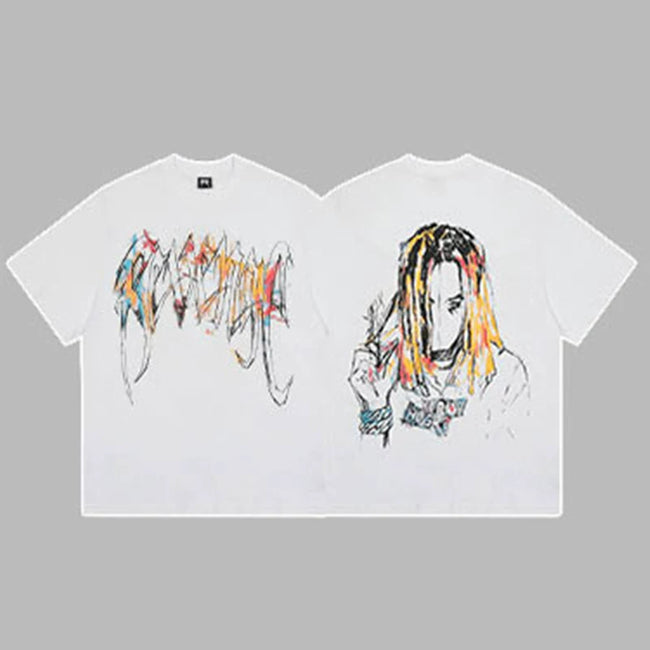 Revenge Colorful Graffiti Arch Logo & Portrait Graphic Short Sleeve T-Shirt White Hover Image