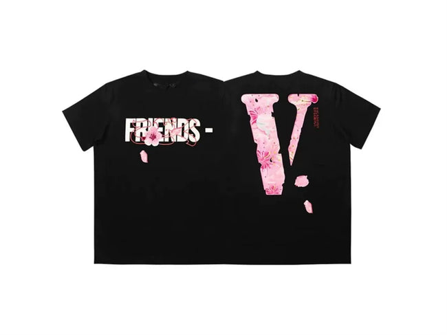 Vlone Cherry Blossom "FRIENDS-" Graphic T-Shirt - Black Hover Image