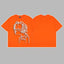 Revenge Outline Cartoon Portrait Graphic Short Sleeve T-Shirt Orange