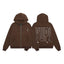 Streetwear "YUP!" Lettering Graphic Zip-Up Hoodie - Brown