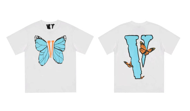 Vlone Butterfly Graphic T-Shirt - White/Blue Hover Image