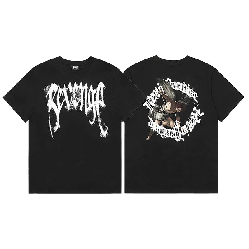 Revenge Angel / Religious Circle Arch Logo Short Sleeve T-Shirt Black