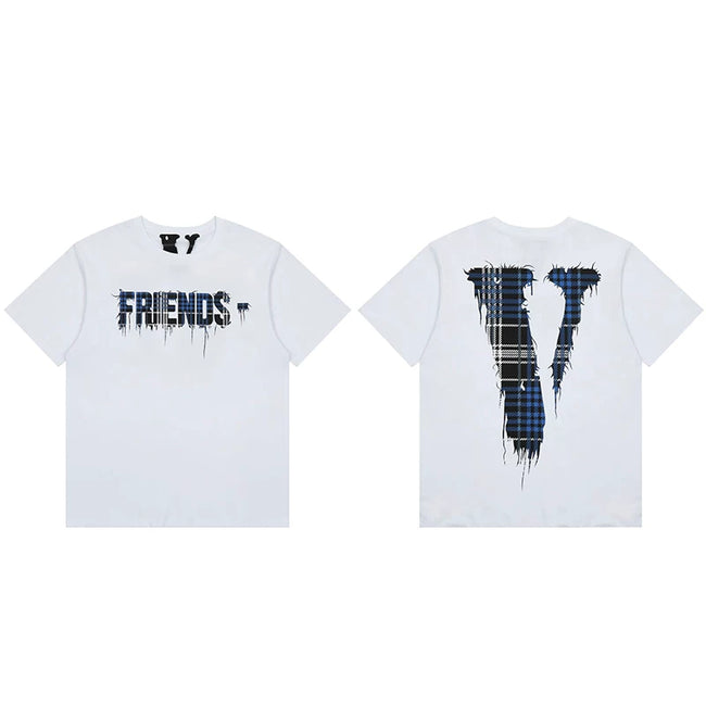 Vlone Plaid Drip Graphic T-Shirt - White/Blue Hover Image