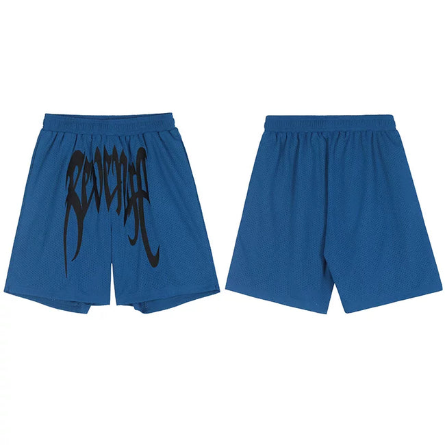 Revenge Gothic Logo Mesh Athletic Shorts - Blue Hover Image