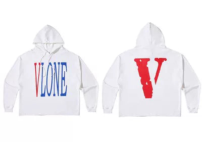 Vlone Classic Logo Graphic Hoodie - White/Red-Blue Hover Image