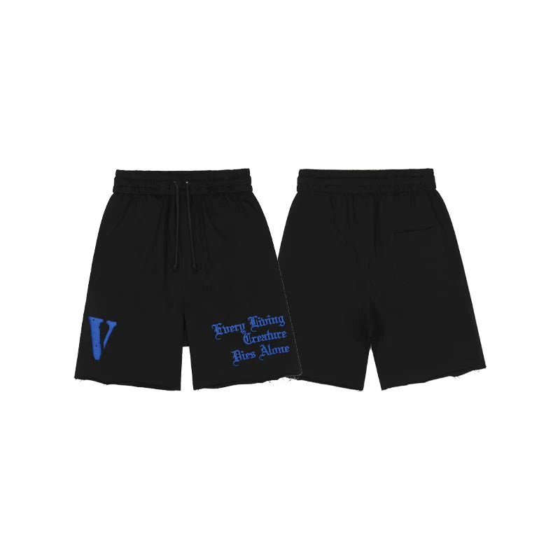Vlone Gothic Logo Graphic Sweatshorts - Black/Blue