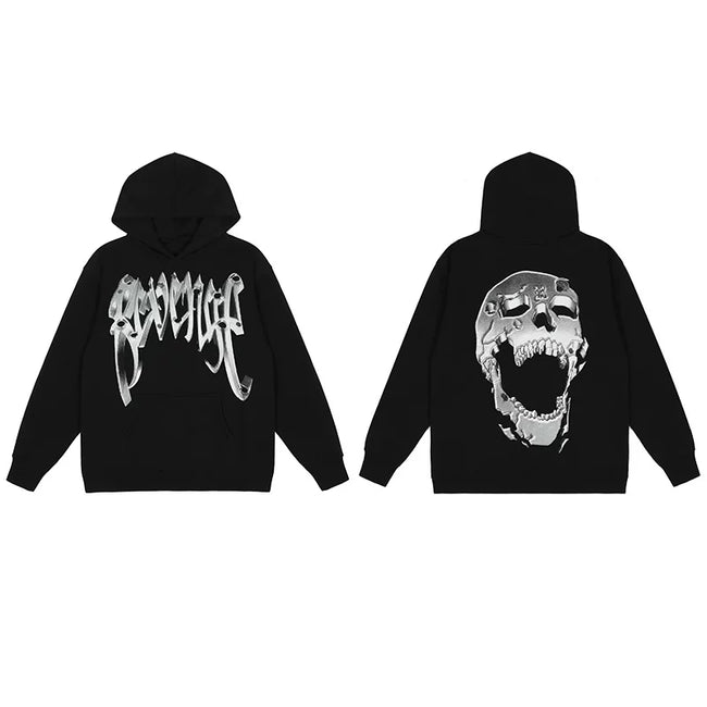 Revenge Metallic Silver 3D Screaming Skull Arch Logo Pullover Hoodie black Hover Image