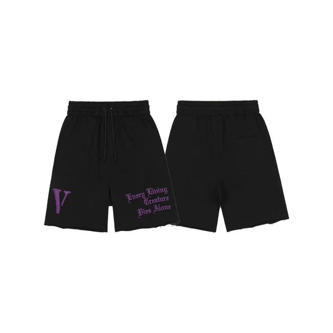 Vlone Gothic Logo Graphic Sweatshorts - Black/Purple Hover Image