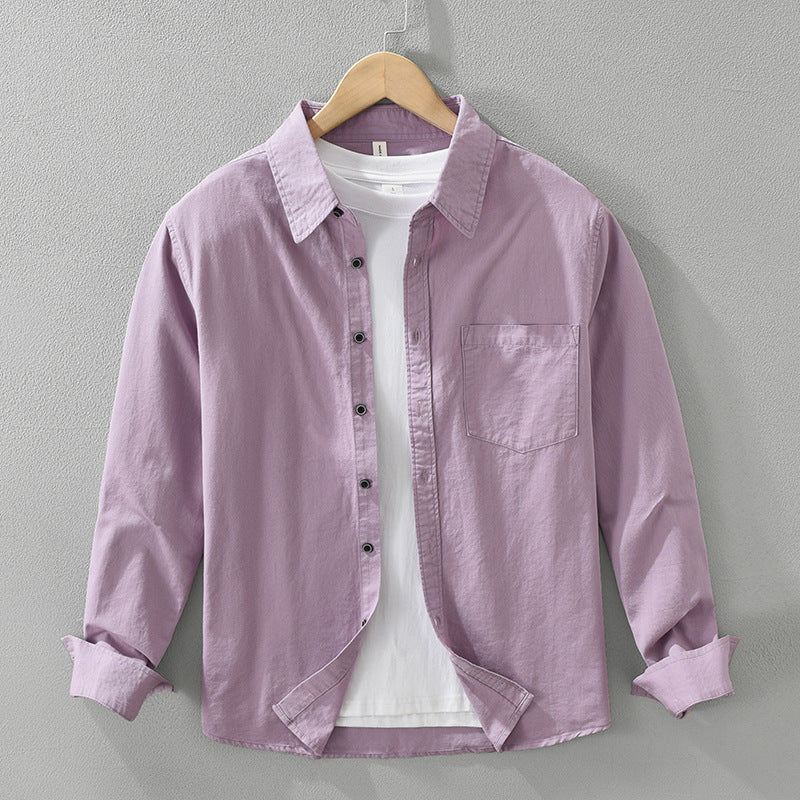 Men's Simplicity Long Sleeve Shirt Casual All-match Literary Loose Top