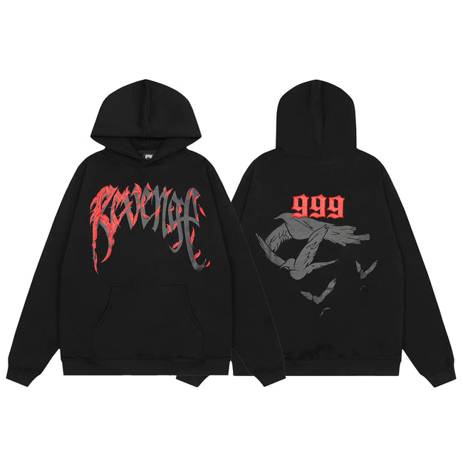 Revenge x Juice WRLD Black Red Flame 999 & Doves Pullover Hoodie Hover Image